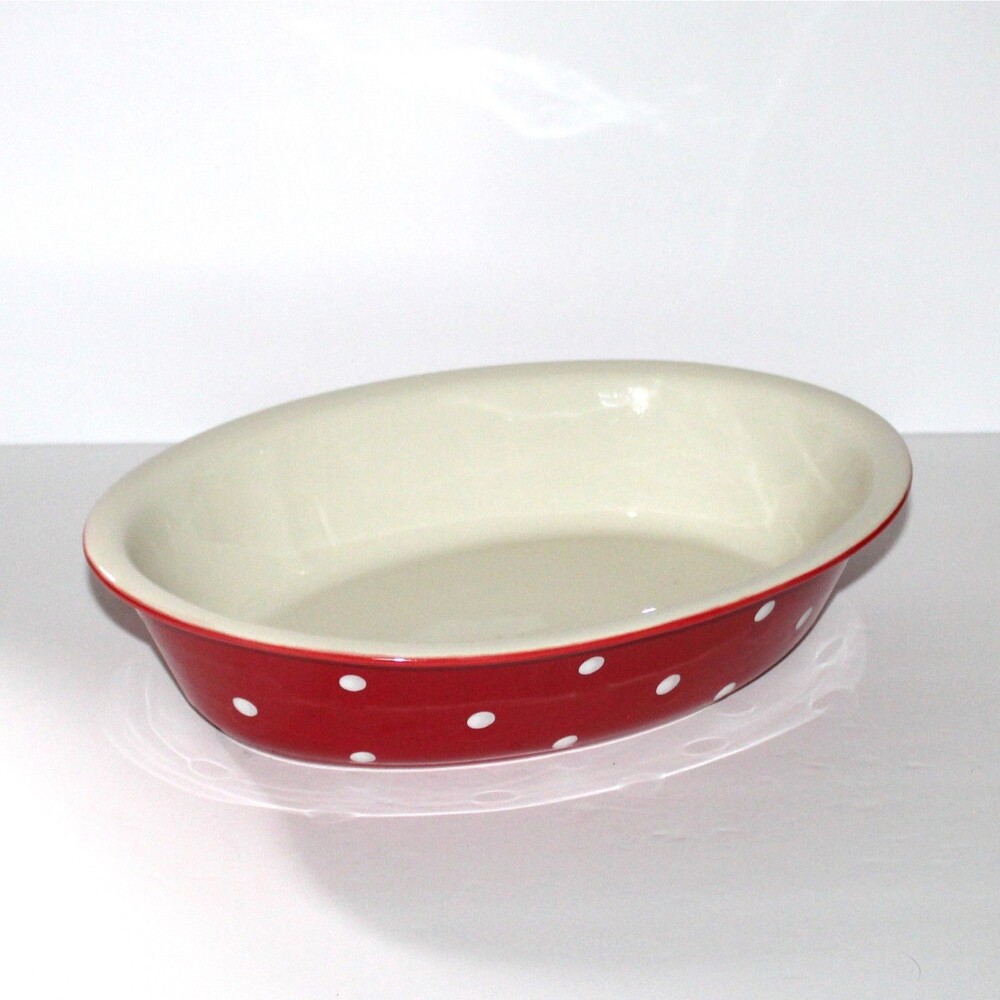 Spode Baking Days Baker 2007 A7 Red Polka Dots casserole 12.5” serving dish oven